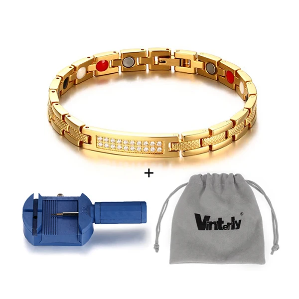 gold tool bag Vinterly браслет на запястье магнитный браслет Femme Германий золотой цвет цепочка браслет из нержавеющей стали Женский энергетический Кристалл ID браслет - Окраска металла: gold tool bag