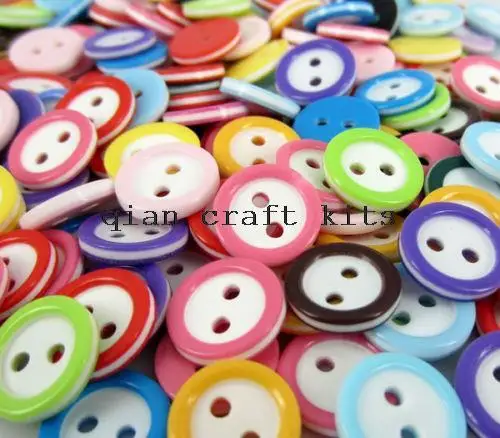 

1500pcs 11mm Resin Round Buttons 2 Holes Mixed Color Buttons- White with mix color Rim Edge