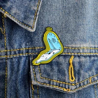 cartoon design clock brooch hour hand minute hand one time run of 100 pieces enamel pin denim hat badge friends and kids gifts
