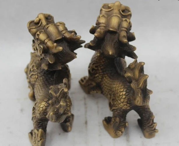 8 &quotКитайский Народный Чистая Бронзовый Лаки отличные Деньги рисунок Kylin Статуя