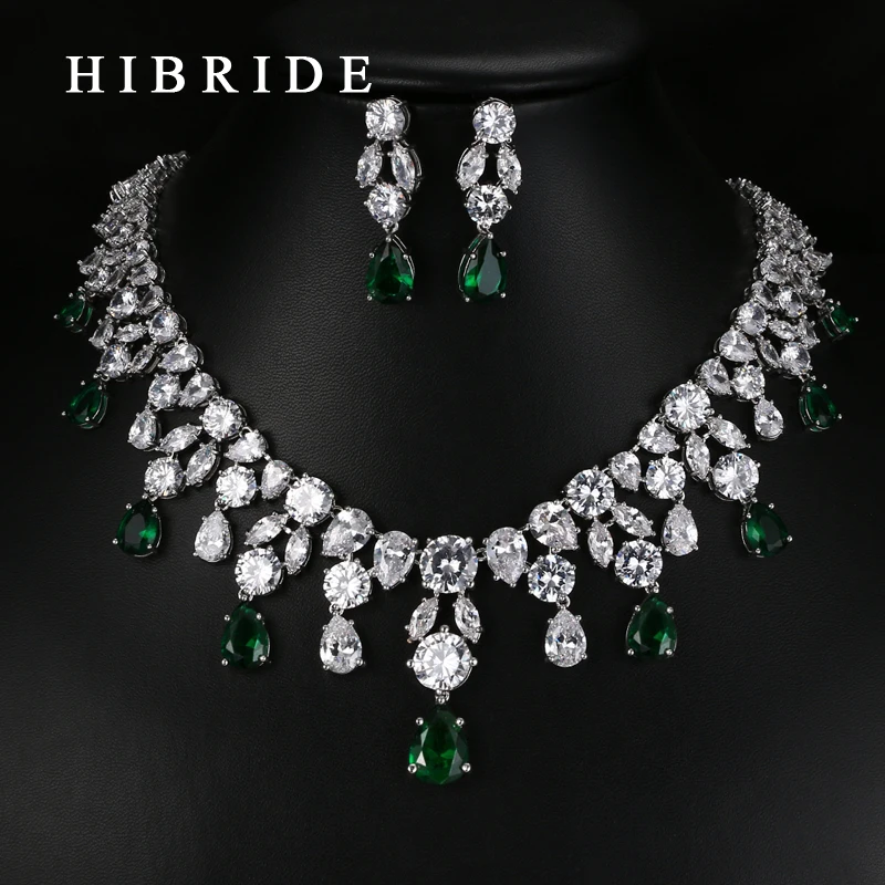Роскошные высококачественные белые/зеленые Ювелирные наборы HIBRIDE в форме капли