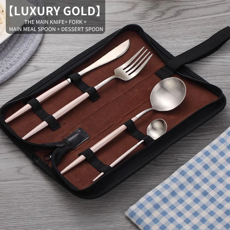 Style A Luxury Gold Worthby 4 шт./компл. Вестерн набор столовых приборов с Портативный сумка 304 Нержавеющая сталь Путешествия Посуда Ножи вилка обеденная ложка набор - Цвет: Style A Luxury Gold