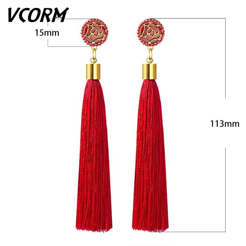VCORM богемные золотые длинные висячие серьги с кисточками для женщин модные