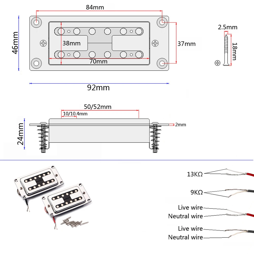 

High-quality Double Coil Guitar Sealed Humbucker Pickups Pick-ups for LP Electric Guitars with Mounting Screws (Pack of 2pcs)