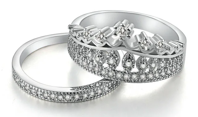 2 шт. серебряные кольца корона ювелирные изделия Белый циркон для женщин |