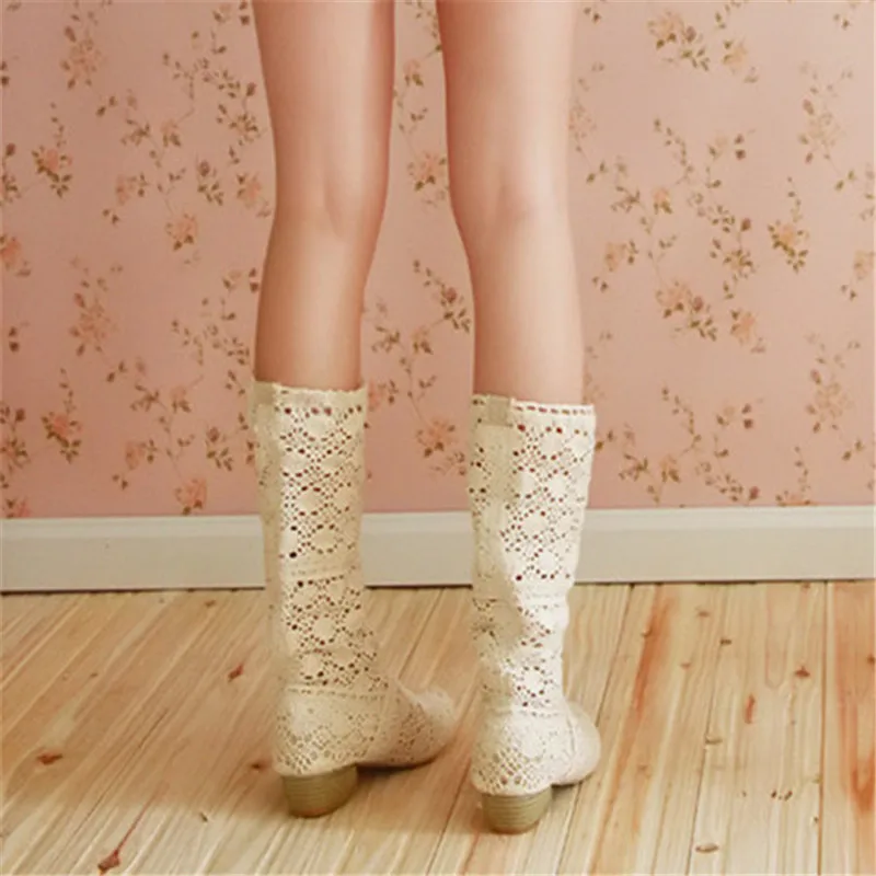 Женские летние японские модные вязаные крючком высокие сандалии с круглым