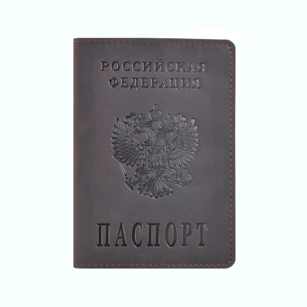 Coffee Натуральная кожа Мужская Обложка для паспорта Россия натуральная Crazy Horse кожа бизнес держатель для карт Дорожный Чехол кошелек для женщин - Цвет: Coffee
