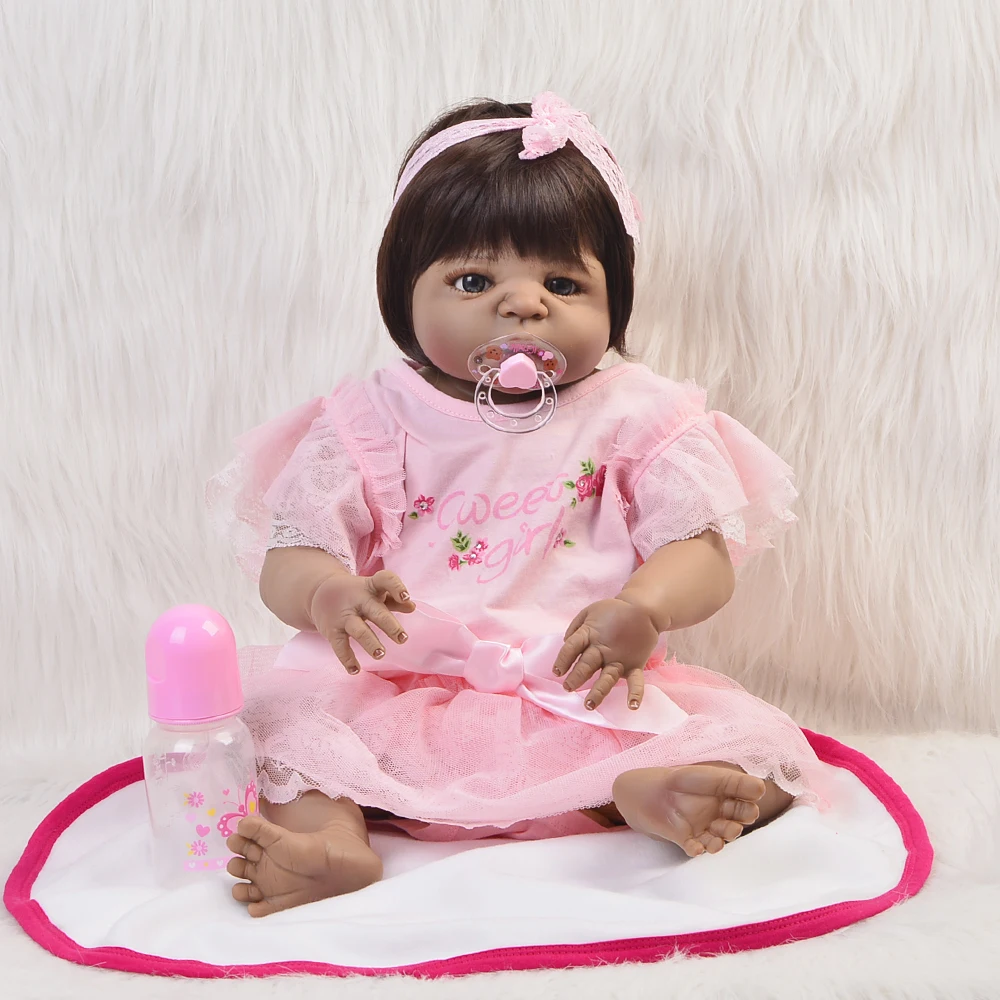 

55cm Full Silicone Body Reborn Baby Girl Doll Toys 22inch Princess Newborn Babies Toddler Doll Bathe Toy Girls Bonecas Xmas Gift