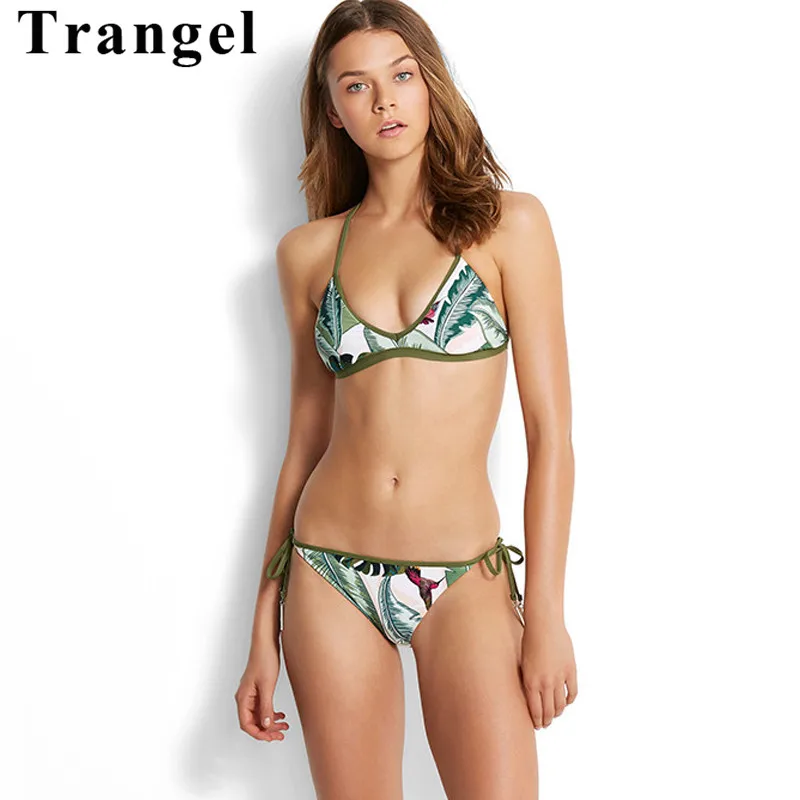 Женский купальник бикини с принтом листьев бразильский пуш ап пляжная