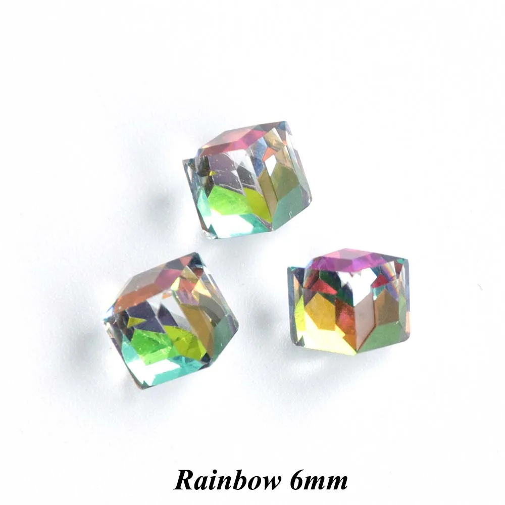 Rainbow 6mm 10 шт. очарование ногтей с украшением в виде кристаллов Стразы 3D драгоценный камень ювелирные украшения Радуга куб квадратный гель декоративный камень для ногтей Аксессуары для маникюра BE666 - Цвет: Rainbow 6mm