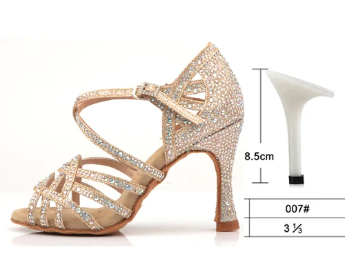 Gold heel 8.5cm WUXIJIAO/золотые, серебряные стразы; обувь для латинских танцев; женская обувь для бальных танцев; обувь с жемчугом на высоком каблуке 9 см; программное обеспечение для вальса; Лидер продаж - Цвет: Gold heel 8.5cm