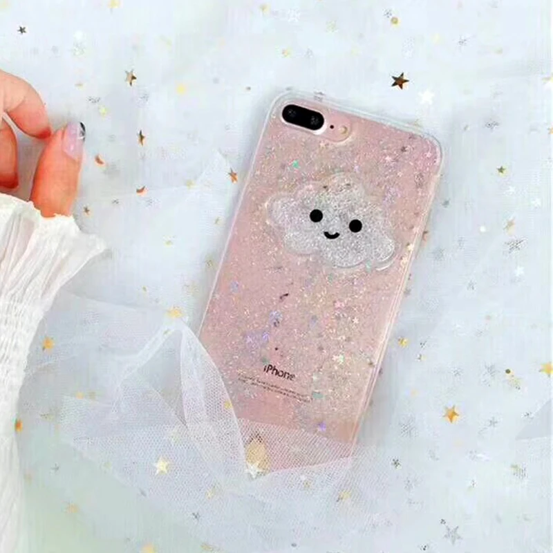 Жидкое Сердце Блеск улыбка лицо облака чехол для телефона для iPhone 6 6s 7 8 Plus X XS 11 Pro Max Мороженое Мягкий ТПУ динамический бисер чехол