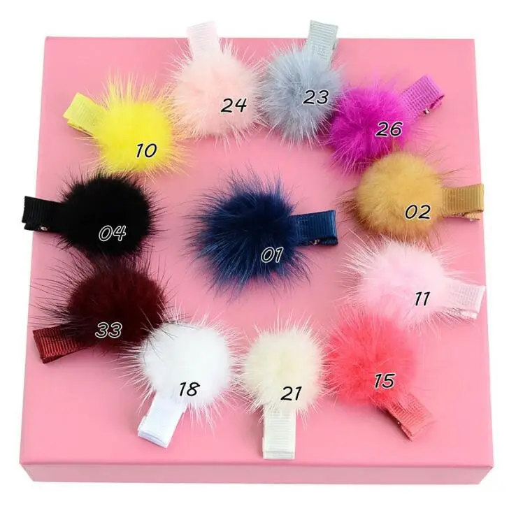 3cm Feather Ball Hair Clip Baby Girls Kids Hair Clip 12Colors 36pcs/lot