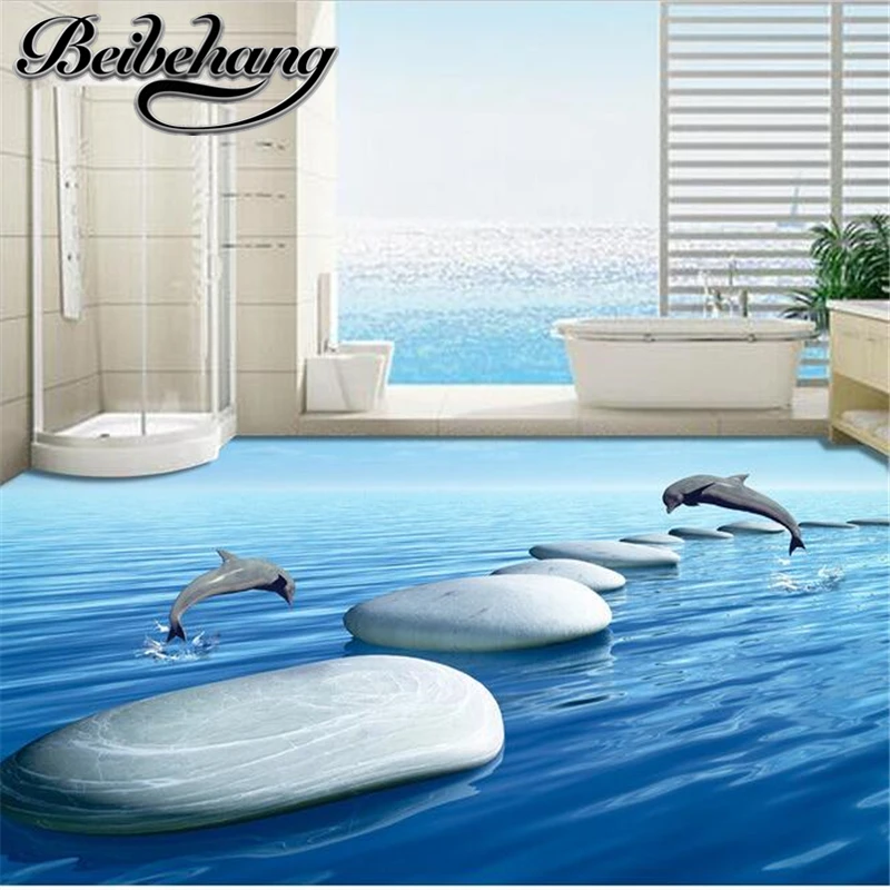 Beibehang 3 d ПВХ напольное покрытие на заказ 3d для ванной подводный мир галька