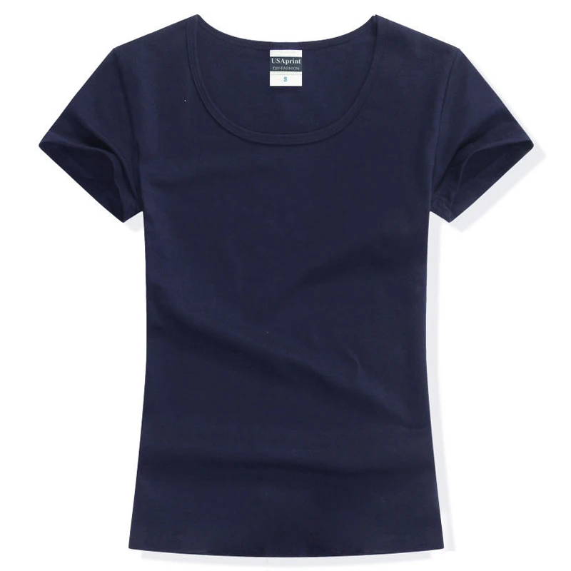 Женская Повседневная футболка с коротким рукавом хлопковая Однотонная круглым