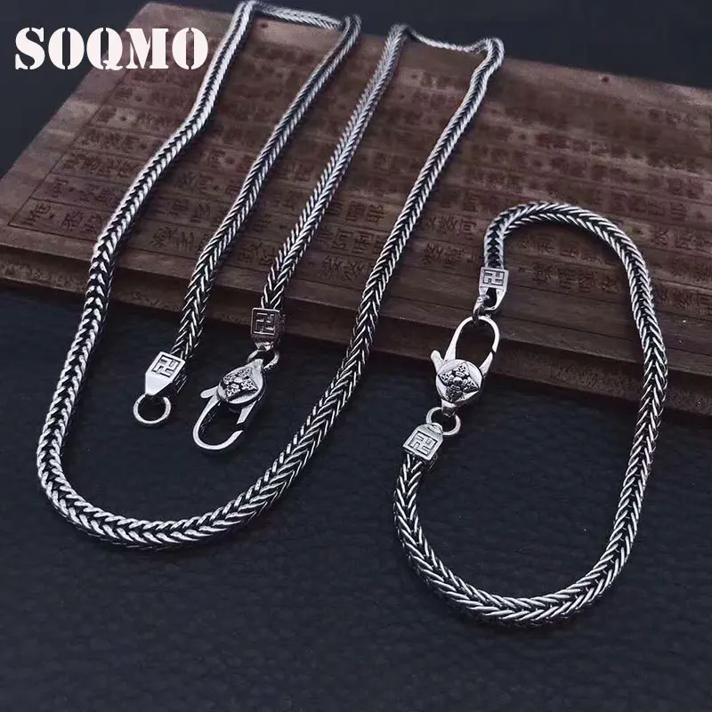 SOQMO браслет для пары 100% Настоящее серебро 925 пробы Женская плетеная цепочка