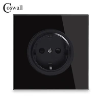 coswall black crystal glass panel 16a eu standard wall power socket outlet grounded with child protective lock r11 series