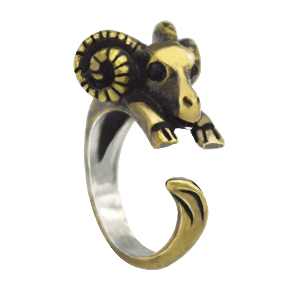 Kinitial 1 шт. животного кольцо античная бронза Серебряный овец ягненка Рам Коза