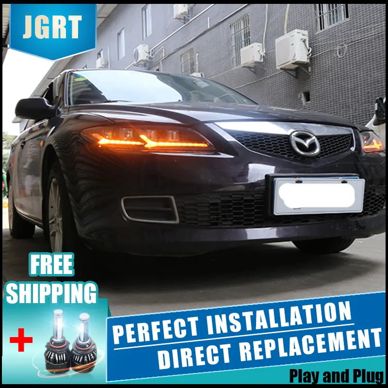 2 шт. светодиодный головной светильник s для Mazda 6 2003-2008 автомобильный светодиодный светильник s двойной ксеноновый Объектив Автомобильные аксессуары дневные ходовые огни противотуманный светильник