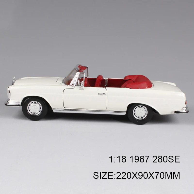 Литая машинка 1:18 1967 280SE W111 Coupe белая классическая Металлическая из сплава