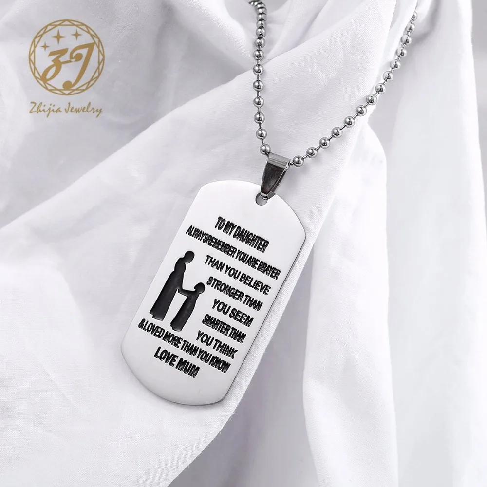 Zhijia jewelry Hand Stamped Dog Tag-You Are Braver Than You Believe-Pendant Necklace Inspirational Gifts For Son Daughter | Украшения и