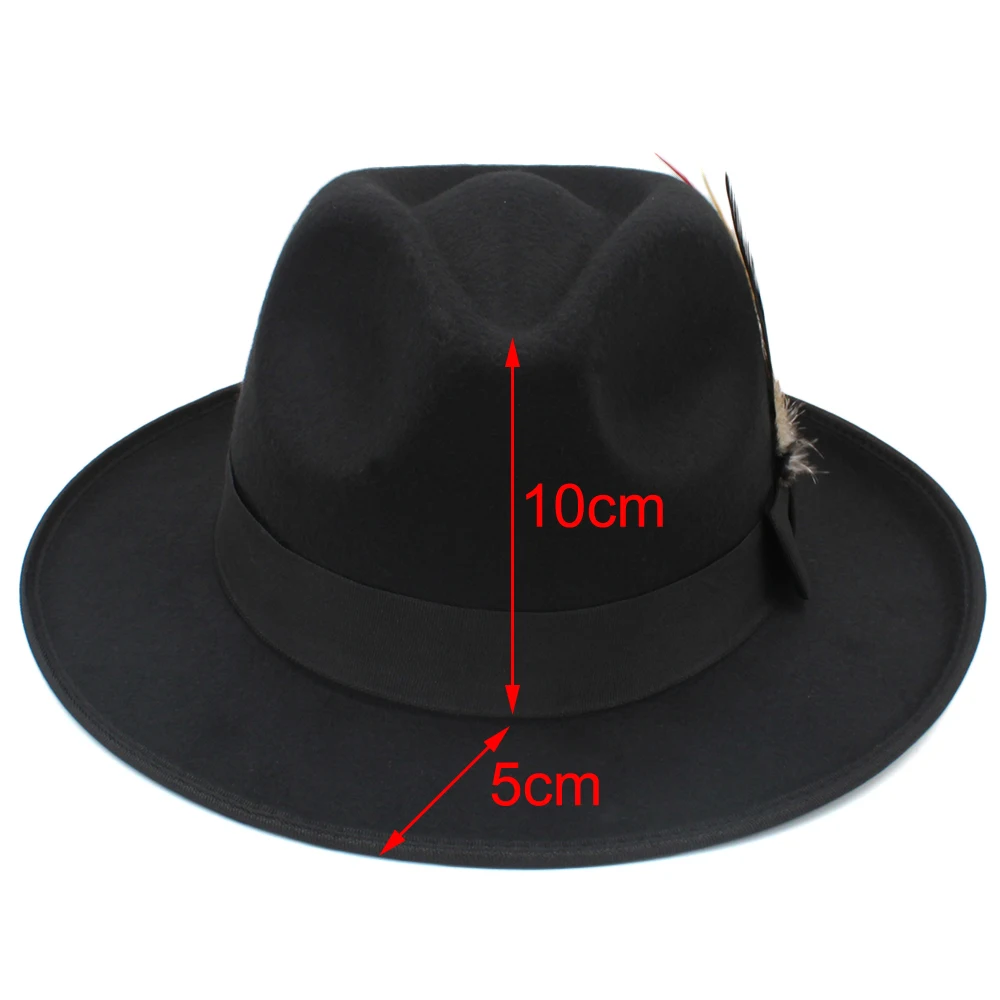 Шляпа трилби в стиле ретро унисекс шерстяная Федора с бантом лентой перьями