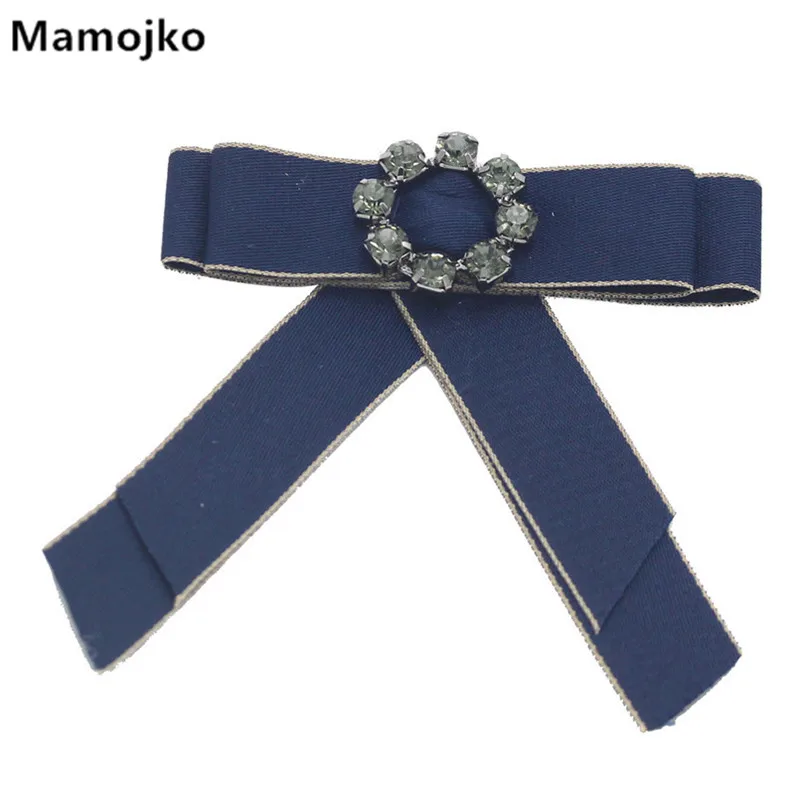 Броши женские для воротника Mamojko 5 цветов черные круглые стразы лента