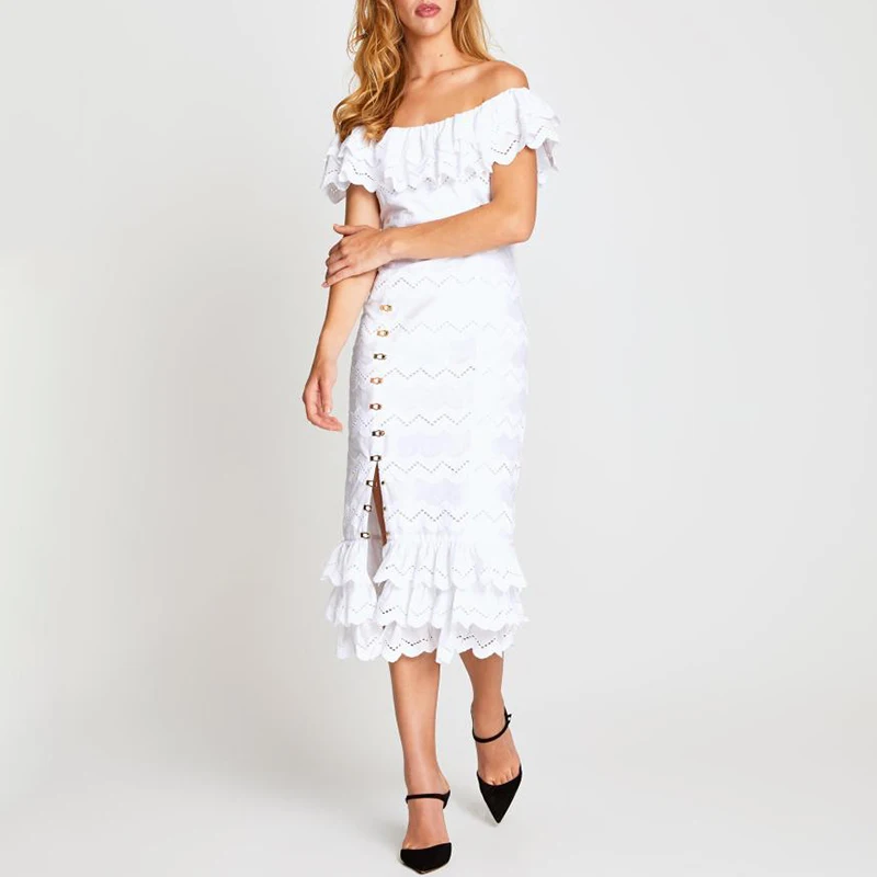 TWOTWINSTYLE тонкое платье для женщин с косой вырез оборками рукавом Миди