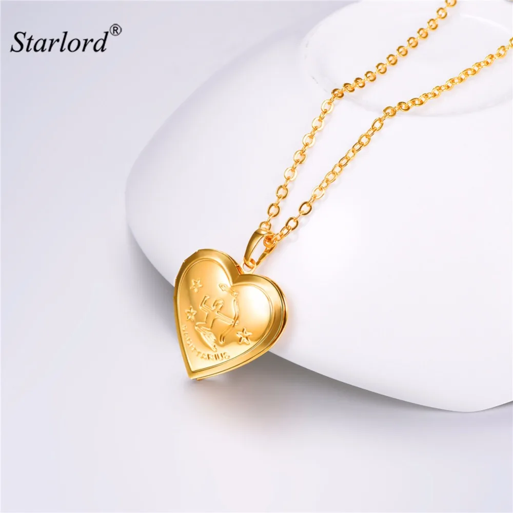 

Sagittarius Necklace Heart Photo Locket Pendant Necklace Gold/Silver Color Zodiac Charm Memory Locket Necklace For Women P3215