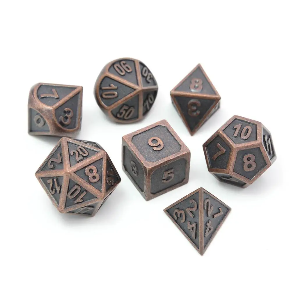 Твердые металлические многогранные игральные кости DND Набор из 7 древних медных золотых и серебряных металлических ролевых игр игральные кости с сумкой для кубиков - Цвет: Ancient Copper