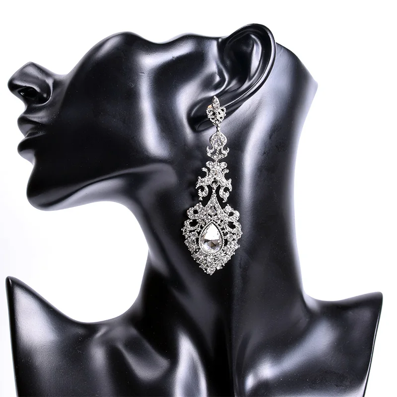Женские длинные серьги подвески ishowie большие черные с австрийским кристаллом