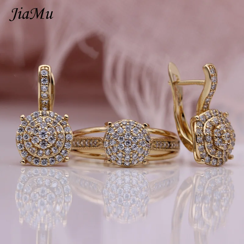 JiaMu, новинка,, модные, изысканные, с цирконием, квадратные, 585, розовое золото, круглые серьги для женщин, для свадьбы, вечеринки, ювелирные изделия