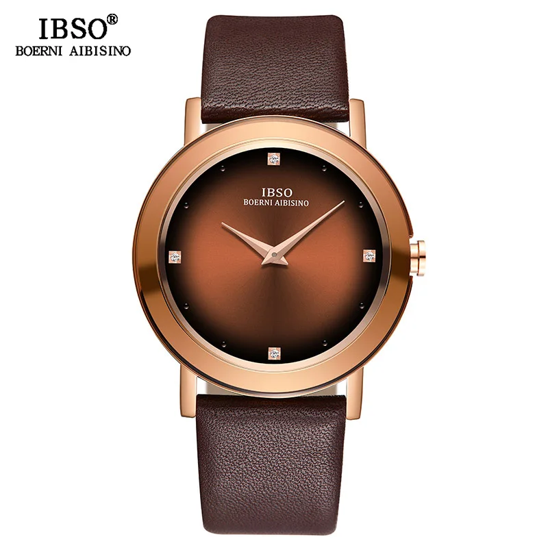 IBSO женские часы новые женские модные наручные часы Reloj Mujer женские мужские кожаные кварцевые часы женский подарок на день#2319 - Цвет: Men Brown