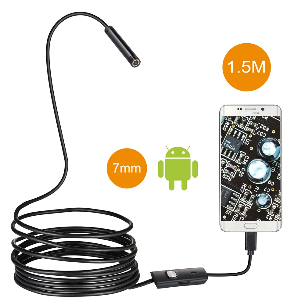 Эндоскоп 7 мм Водонепроницаемая USB камера 1 5 м 6 светодиодов IP67 мини зеркало в