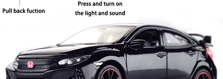 Литая под давлением модель автомобиля Honda Civic Тип R 1/32 металлический сплав моделирование откатные автомобили огни Игрушки транспортные средства для детей Подарки для детей