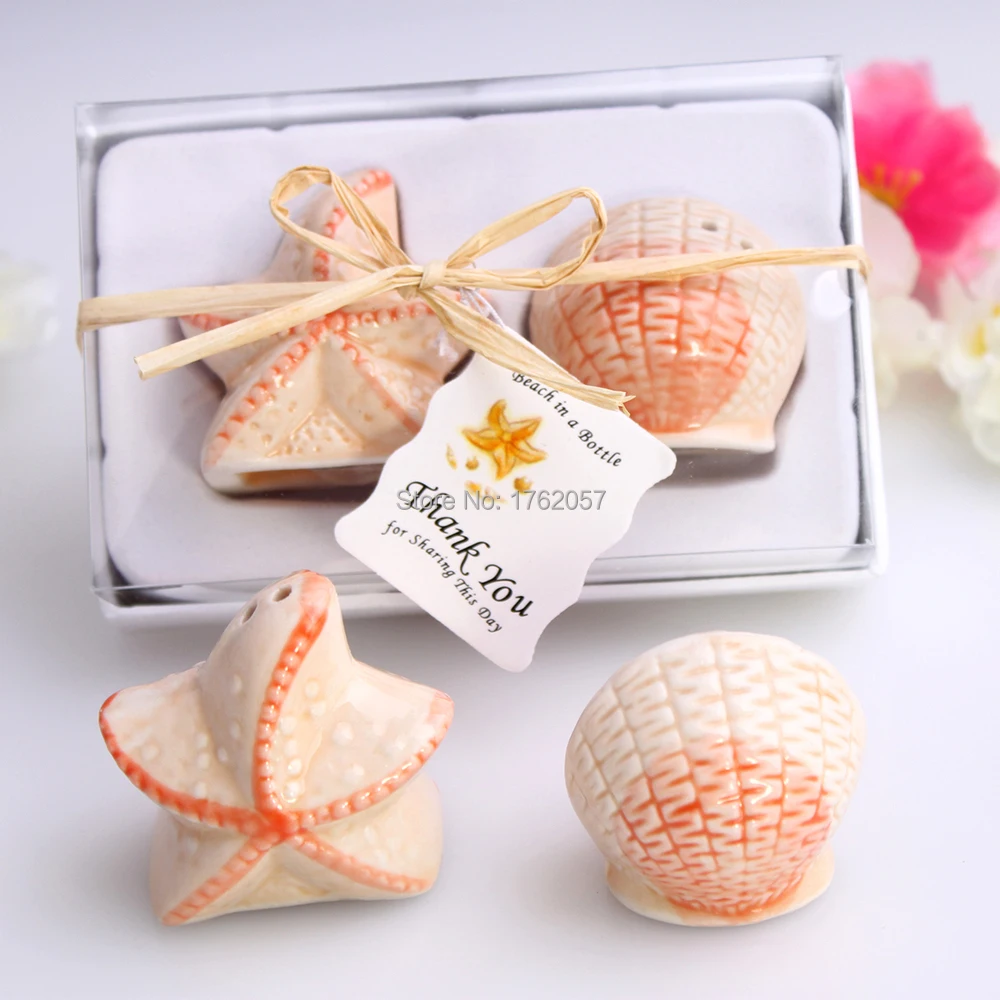 

Cute marine shells and starfish Salt Pepper Shaker100pcs=50box Wedding Favor Wedding Decoration and Gift