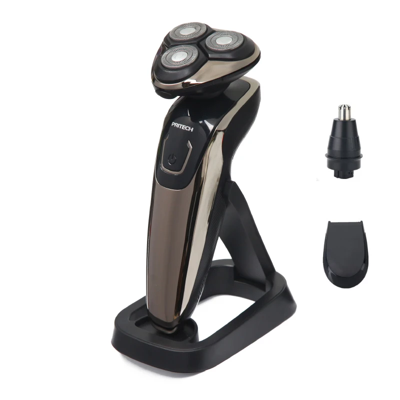 Gold Three Blades Электробритва PRITECH 3 в 1 для мужчин, перезаряжаемый станок для бритья, 4D профессиональный триммер для бороды, бритва, моющийся триммер для носа - Цвет: Gold Three Blades