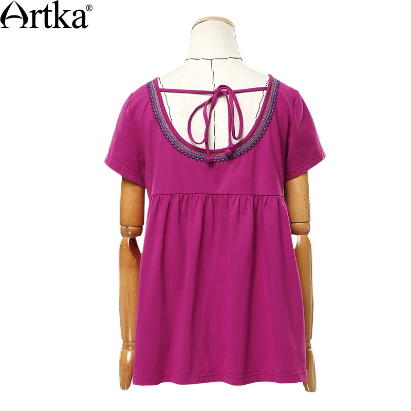 Женская хлопковая футболка с коротким рукавом ARTKA белая свободная круглым