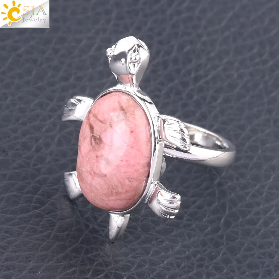 Line Rhodonite CSJA, женские модные кольца на кончик пальца, чакра, натуральные камни, кристалл, черепаха, животное, лазурит, обсидиан, ювелирные изделия для девочек F589 - Цвет основного камня: Line Rhodonite