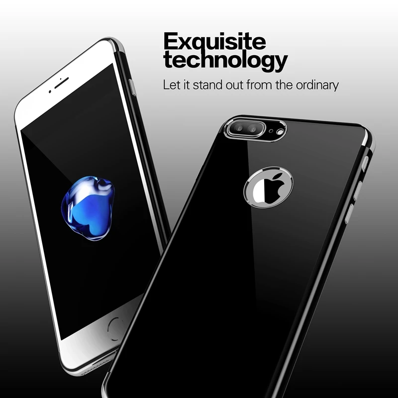 For iPhone 6S Case Roybens Luxury Jet Black 7 Plus 6 Soft TPU Bling Mirror Silicone Logo Hole Back Cover Capa |