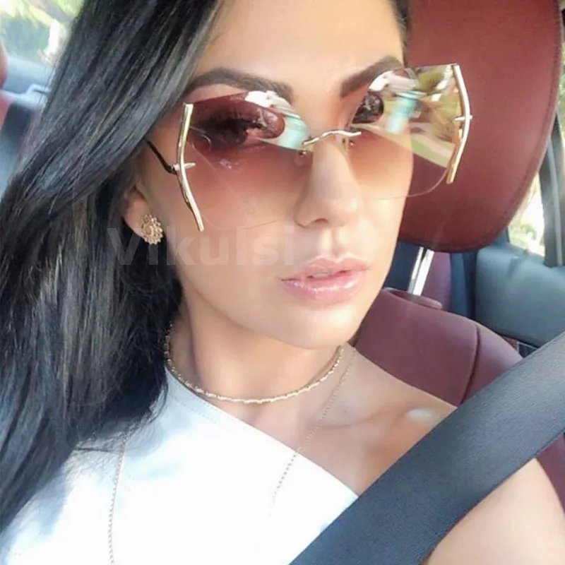 Стильные Солнцезащитные очки без оправы в стиле ретро женские модные