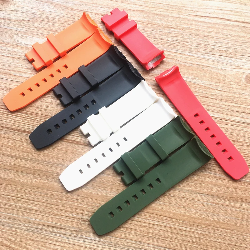 New Style Soft 24mm Curved End Orange Black Green Red White Silicone Rubber Watchband For PAM Bracelet  Belt  Watch strap