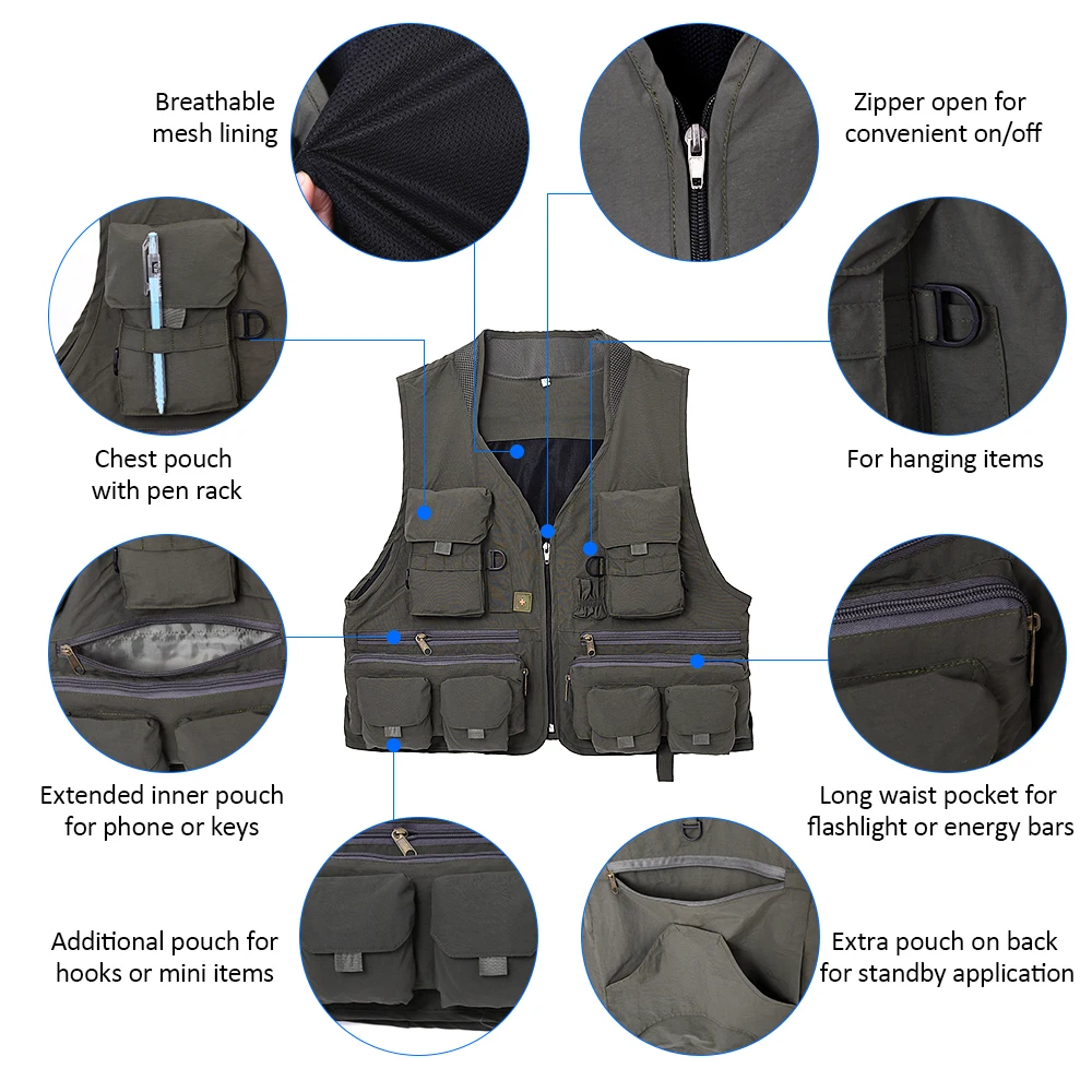 Жилет Lixada для рыбалки на открытом воздухе сетчатый жилет без рукавов мужская