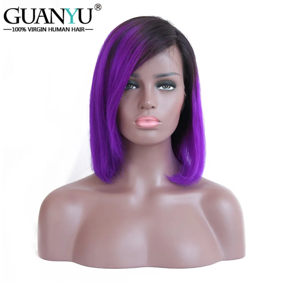 Guanyuhair Омбре # 1B/фиолетовый Боб Короткие парики с кружевами спереди прямые