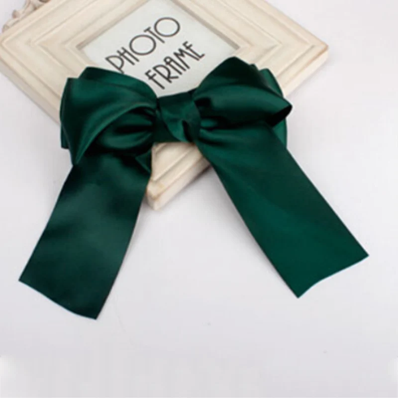 

Elegent Long Solid Color Satin Hair Clip For Women Girl Lady Headband Fashion Ponytail Hair Tie Bow Green Red Balck Hairpin 2020