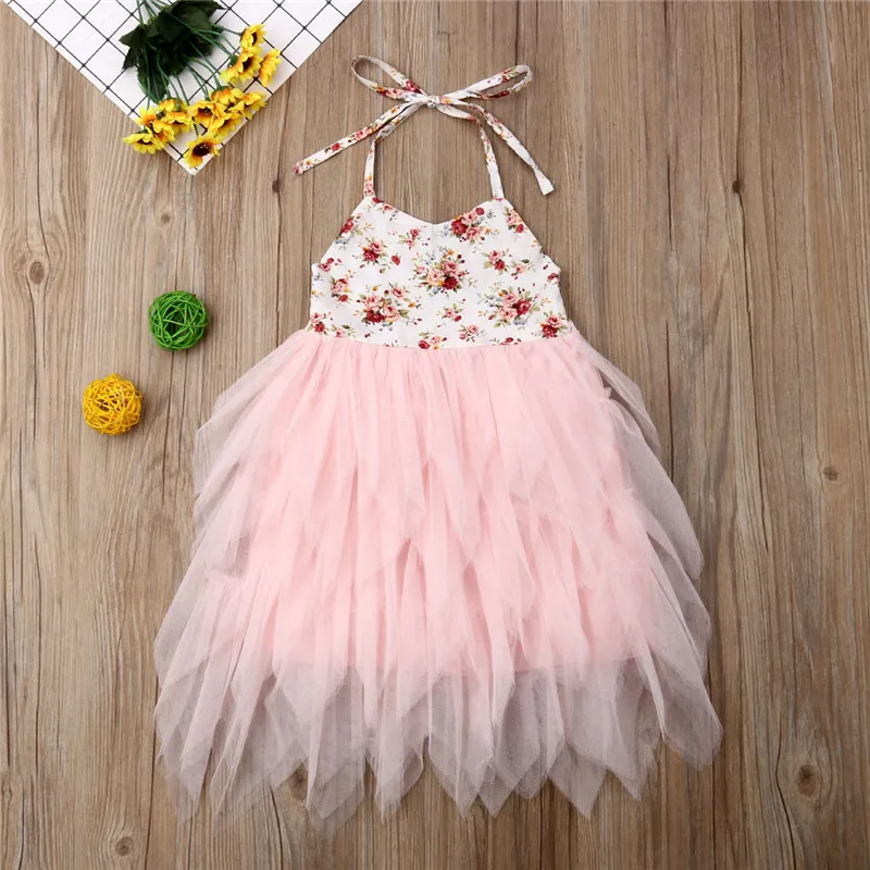 Kids Baby Girls Formal Princess Dress Halter Lace-up Flowers Mid-Calf Layered Dresses Ruffles Tulle Tutu Sundress 18M-6Y | Детская
