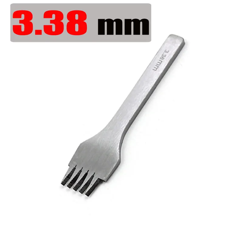 3.38mm 5prongs 2,7/3,0/3,38/3,85 мм Нержавеющая сталь плоский долото для кожи укалывание Утюг кожа инструменты ремесло Дырокол комплект набор инструментов для самостоятельного 2/5/10 зубец - Цвет: 3.38mm 5prongs