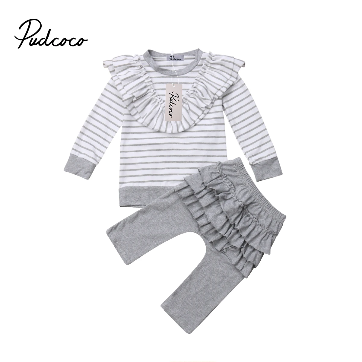 Осенний комплект из 2 предметов для маленьких девочек многослойный в полоску