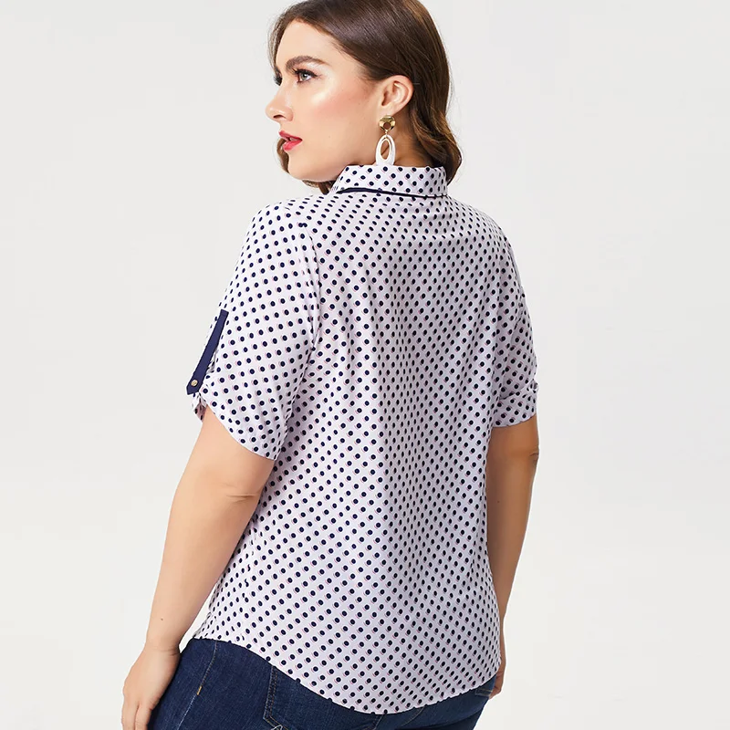 MG 2019 Summer Ladies large Size dot Chiffon tops and blouses fashion women plus size office lady female t-shirt |