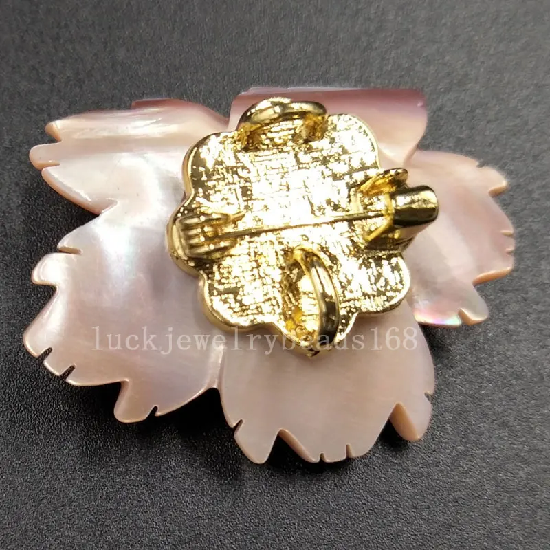 Free Shipping Women Fashion Jewelry 32x38mm Pink Mother of pearl Shell Flower Bead Brooches C5458 | Украшения и аксессуары